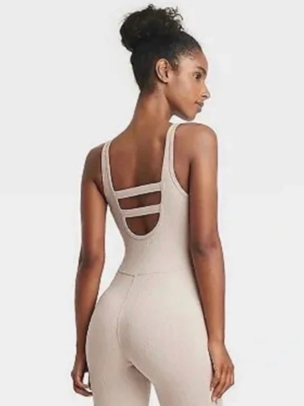 JoyLab BeigeTextured  Scoop-Back Ribbed Jumpsuit